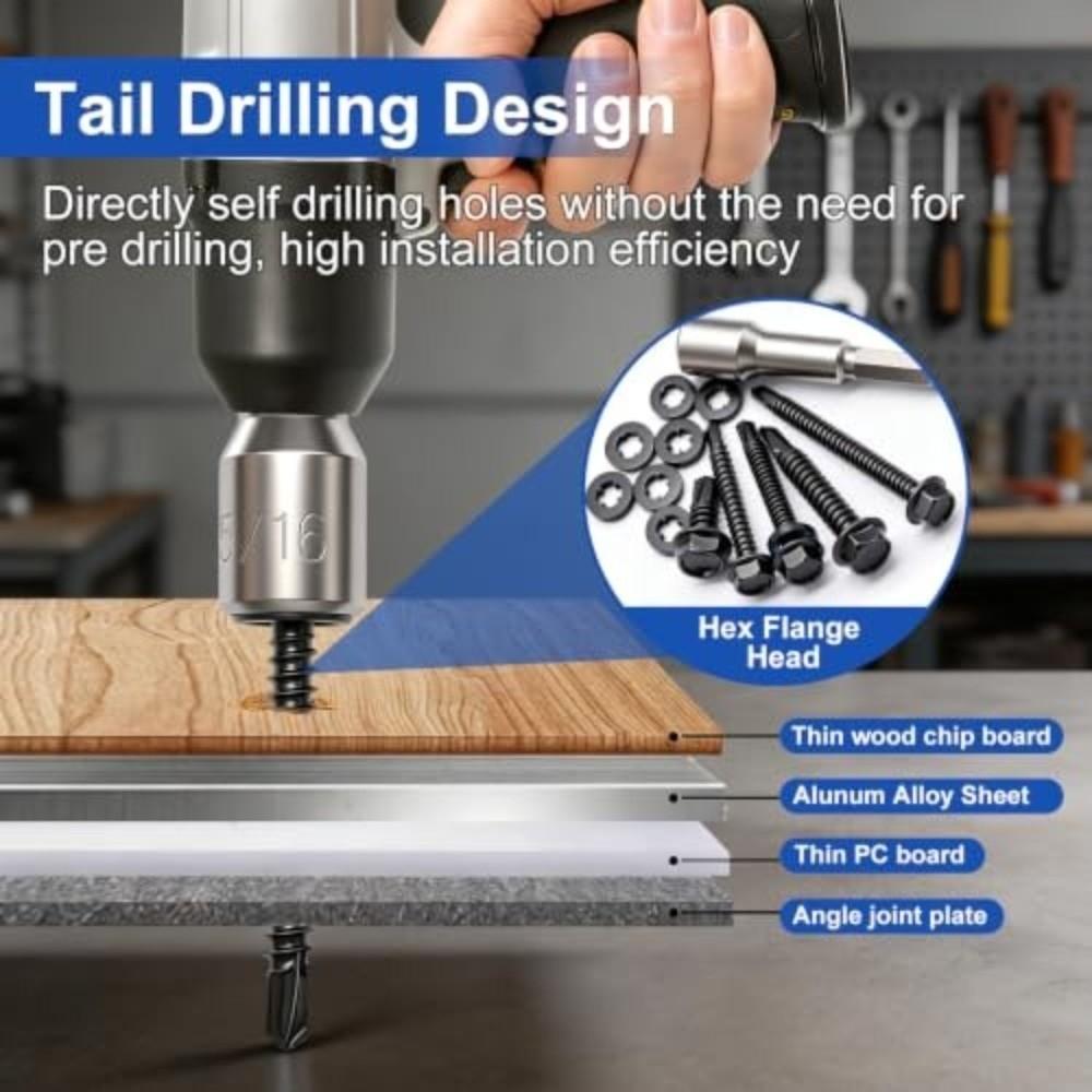840pcs 410 Stainless Steel Self Drilling Screws Hex Washer Head Hex Nut Washer Kit  For Car