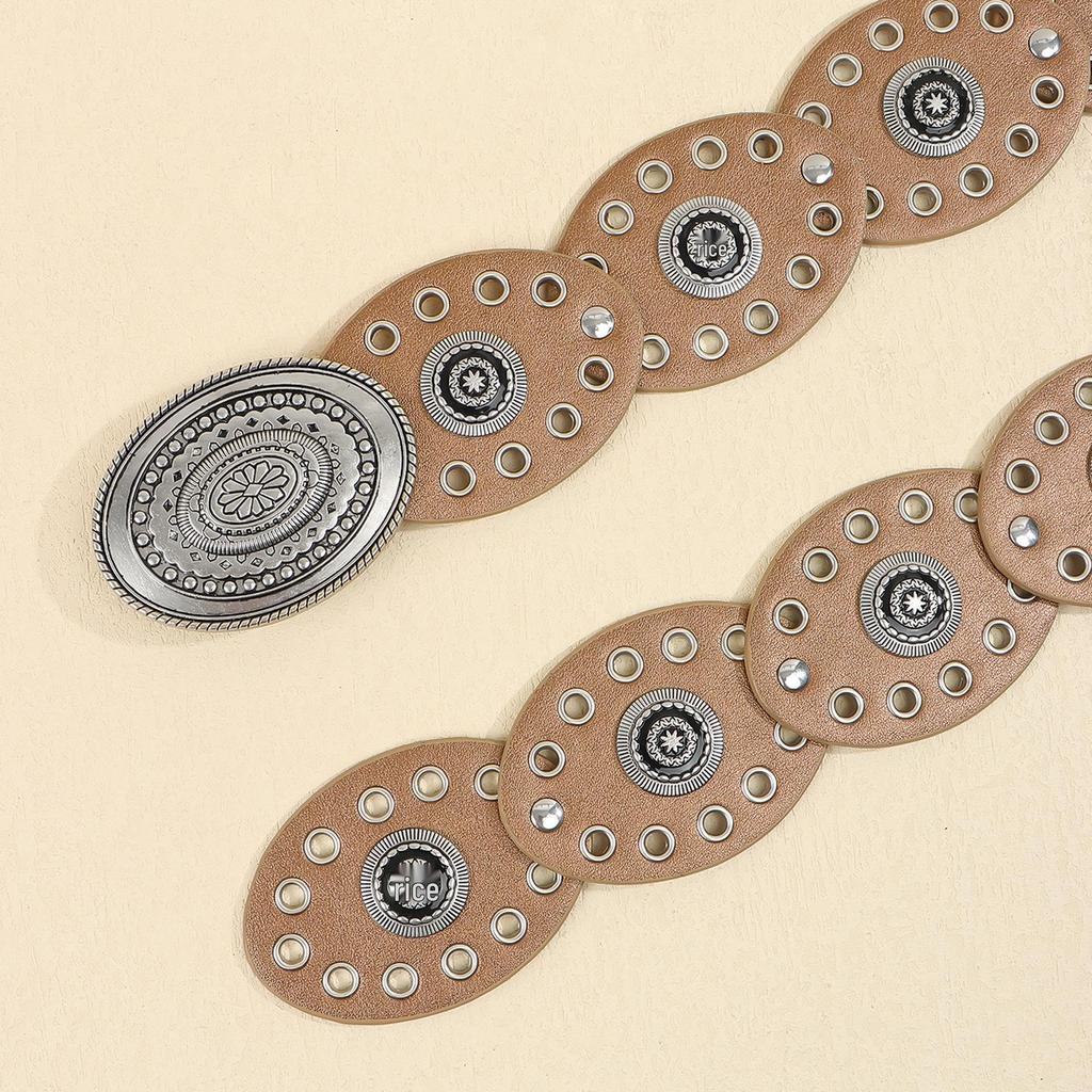 Women's Retro Wasteland-Style Oval Eyelet Waist Belt Dress