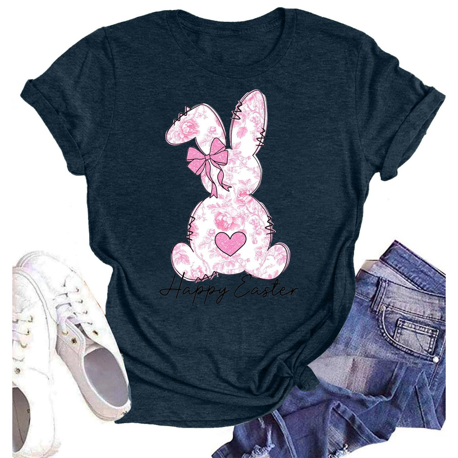 

Жіноча модна футболка з принтом і круглим вирізом з короткими рукавами M Темно-синій