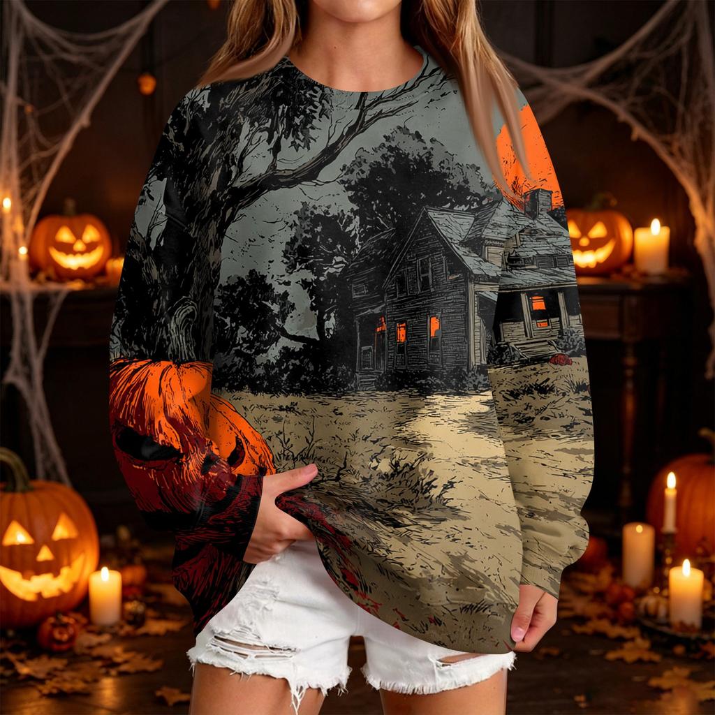 Women's Fashion Casual Halloween Print Round Neck Sweatshirt