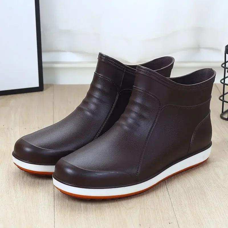 Man Shoes Wear-resistant Non-slip Rain Boots for Men Wellies Loafers Without Lacing Comfortable Low-heel Mud Gum 2024 Rubber New