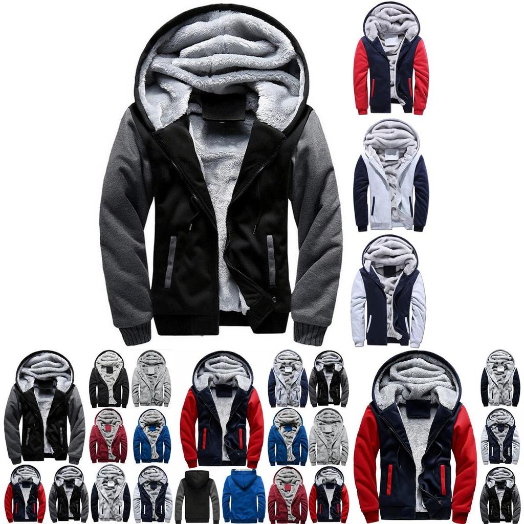Thick Warm Mens Fleece Fur Lined Hoodie Zip Up Winter Coat Jacket Top Sweatshirt
