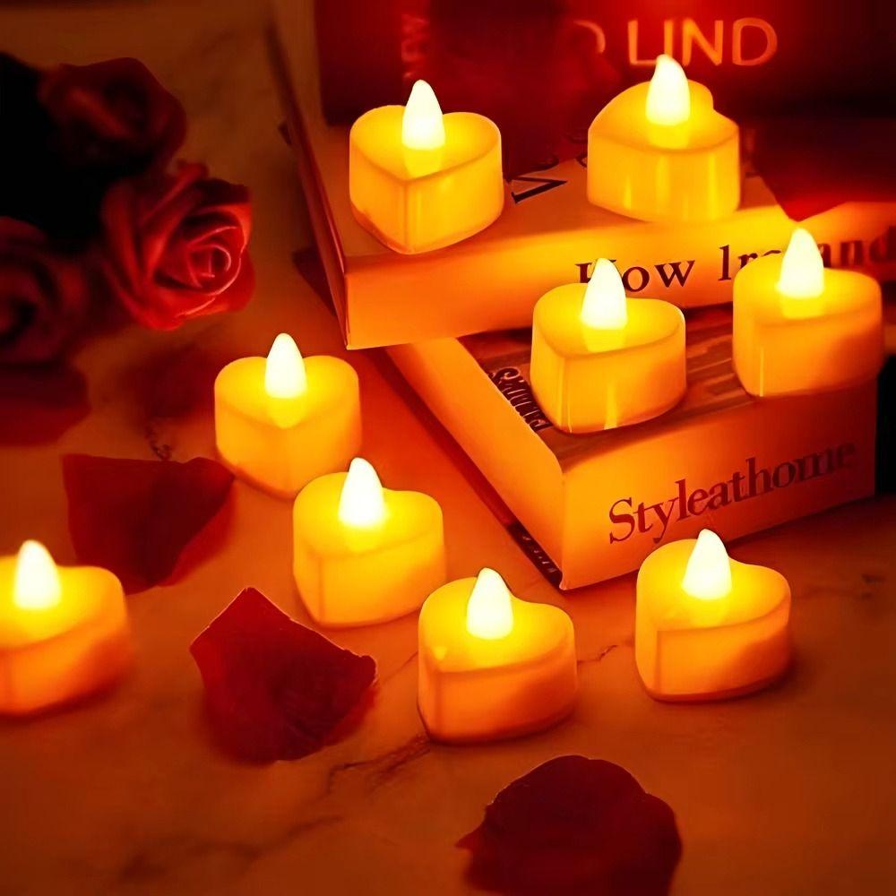 24Pcs Heart Shape Heart Electronic Candle LED Flameless Tealight Candles  Wedding Anniversary