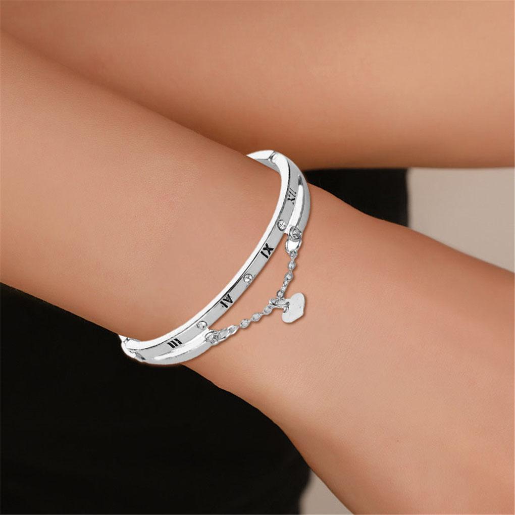 Römische Ziffer Armreif Modische Handkette Herz Armband Schmuck Geschenk für Frauen Mädchen