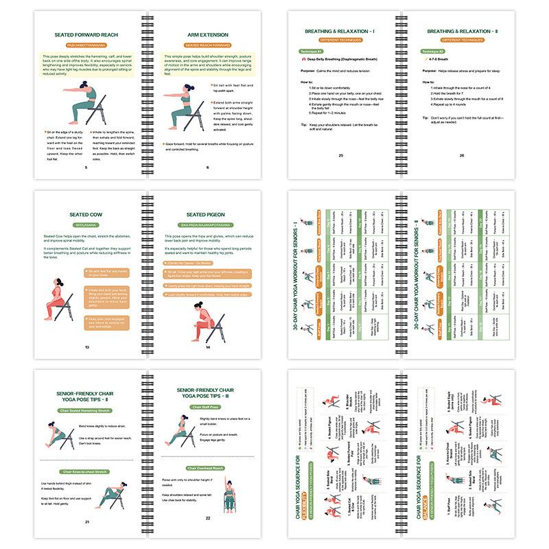 30-Tage Stuhl-Yoga zur Gewichtsabnahme Spiralblock, Tägliche Heim-Workouts für Senioren Anfänger Erwachsene, Einfache illustrierte Anleitung