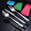 7Pcs/3Pcs Set Dinnerware Portable Printed Knifes Fork Spoon Stainless Steel Family Camping Steak Cutlery Tableware with Bag