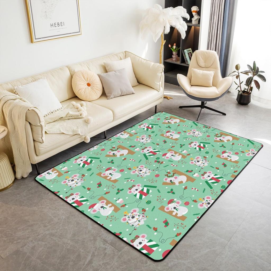 Cartoon Koala Area Rug Kawaii Wild Animal Carpet Flower Floor Mat for Bathroom Living Room Backyard Non Slip Entrance Doormat