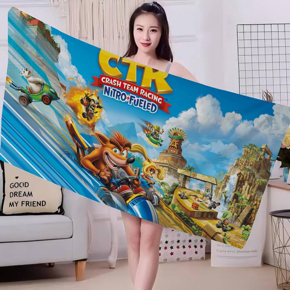 Game Crash-Bandicoot Microfiber Blanket Quick Drying Beach Towels Oversized Printing Super Absorbent Pool Towel Blanket