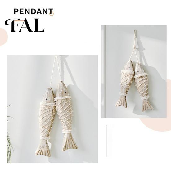 Creative Beach House Decor Rustic Nautical Wooden Fish Decor, Coastal Style Wall Hanging Marine Nursery Ornament with Fishing Net for Lake House,