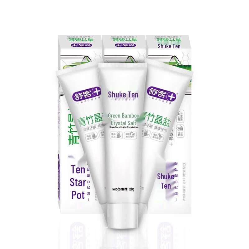 Shuke Fresh Mint Green Bamboo Crystal Salt Toothpaste, 3 x 120g