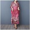 Women's V-neck Retro Long Skirt Cotton Linen Dress