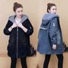 Women's Fall and Winter Plus Size Padded Warm Denim Jacket Ladies Medium-length Slim Hooded Outerwear