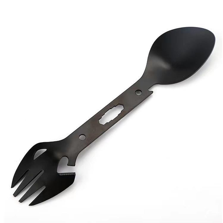 Zewnętrzny wielofunkcyjny narzędzie ze stali nierdzewnej: Widelec, łyżka, otwieracz do butelek i harpun survivalowy