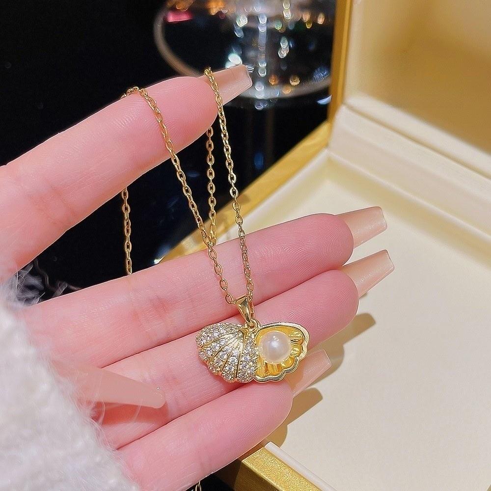 Elegant Oyster Necklace Fashionable Clavicle Chain Trendy Peach Heart Pearl Necklace  Women