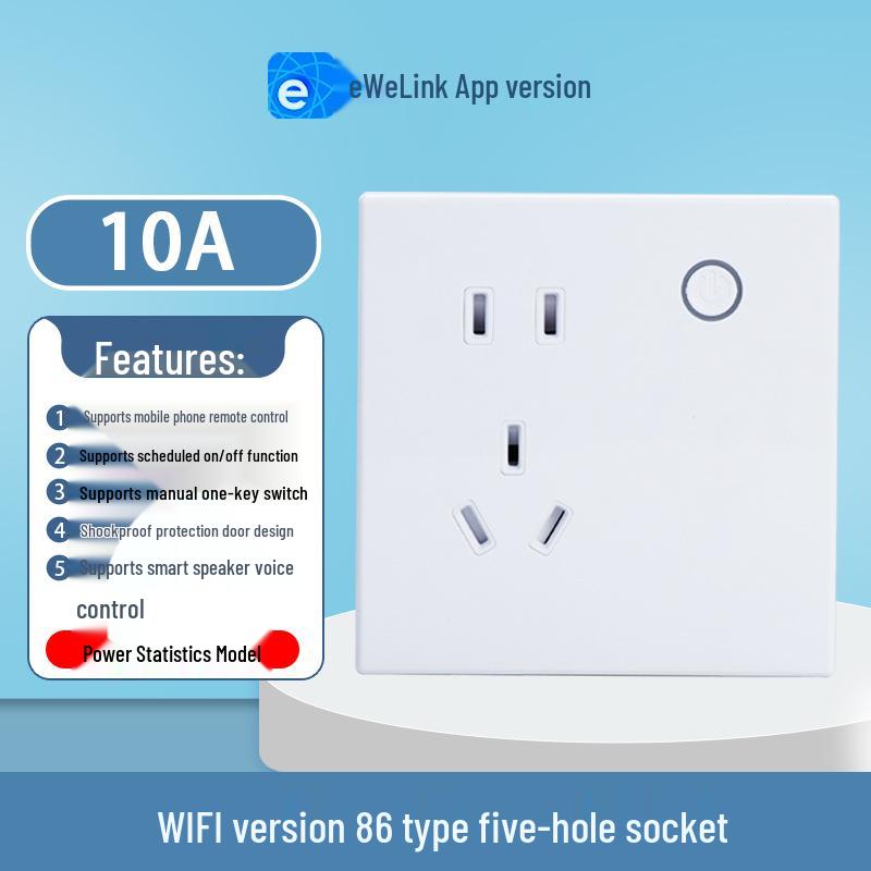 eWeLink Smart WiFi Wall Socket 86 Type 10A - Remote, Voice-Controlled App for Mobile