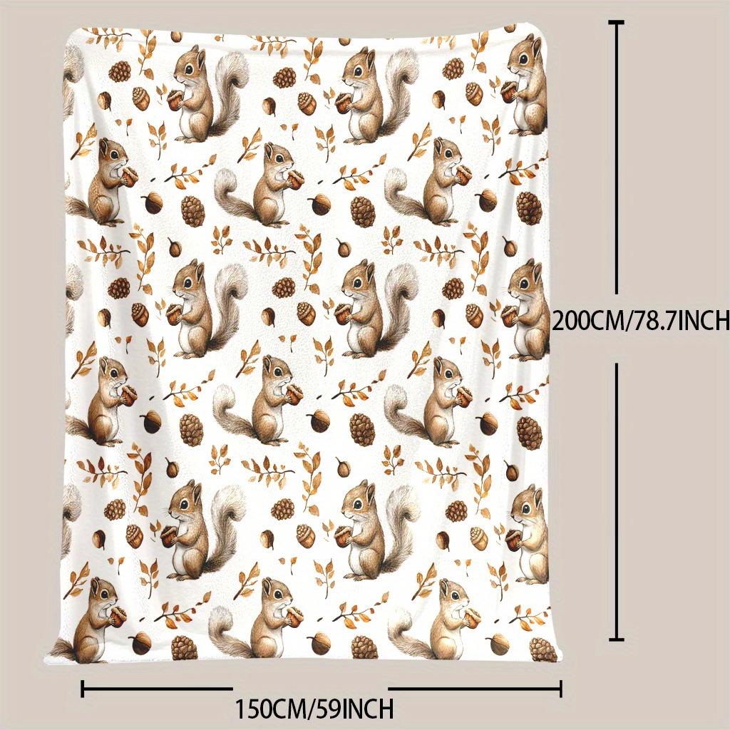 Squirrel & Pinecone Print Throw Blanket - Cute Autumn Forest Motif Soft Lightweight Accent for Sofa Bed Travel Office