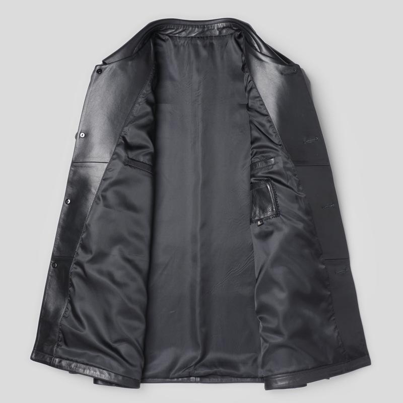 High-end Genuine Leather Jacket for Men, Sheepskin Jacket with Lapel, Casual Autumn and Winter Style, Fashionable Leather Jacket for Middle-aged Dads