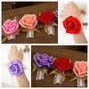 Bridesmaid Wrist Corsage Wedding Party Rose Bracelet Silk Flowers Ribbon