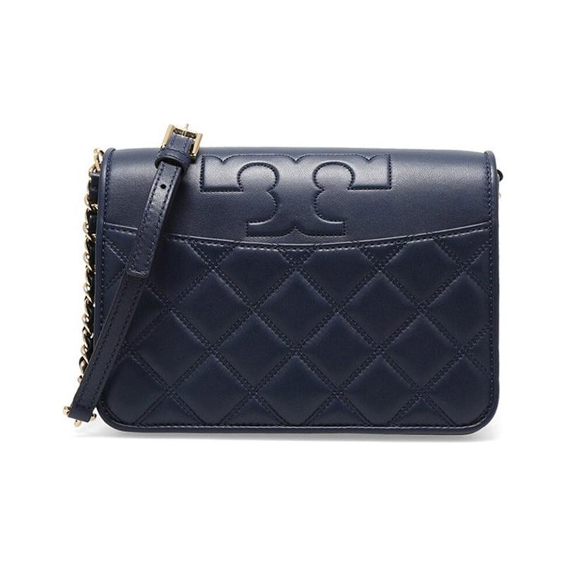Tory Burch Fleming Quilted Leather Plaid Flap Shoulder Crossbody Bag Medium Women Bags Dark-Blue 73125-403