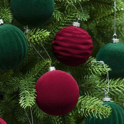 12 Pcs Velvet Christmas Balls Flocking Balls Christmas Tree Ornament Shatterproof Plastic Hanging Baubles Decoration for Xmas Tree Party Holiday Decor