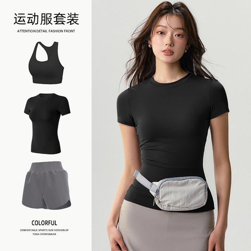 Basic yoga t-shirt women's waist versatile fitness short-sleeved running quick-drying yoga clothes tight top