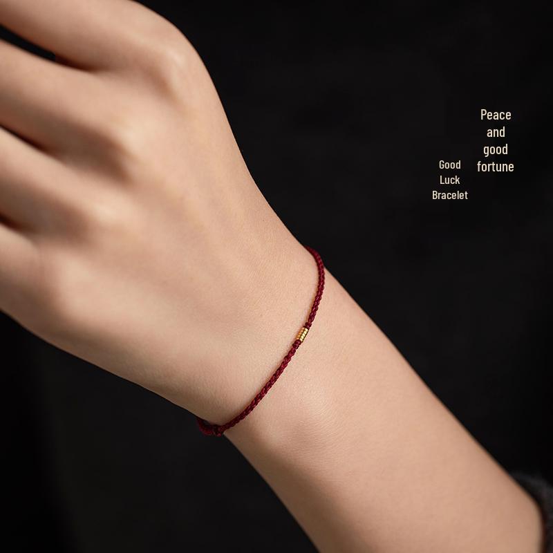 Gold 999 Five Blessings Peace Buckle Bracelet with Good Luck Bead & Zodiac Charm On Red String - Perfect Gift for Girlfriend