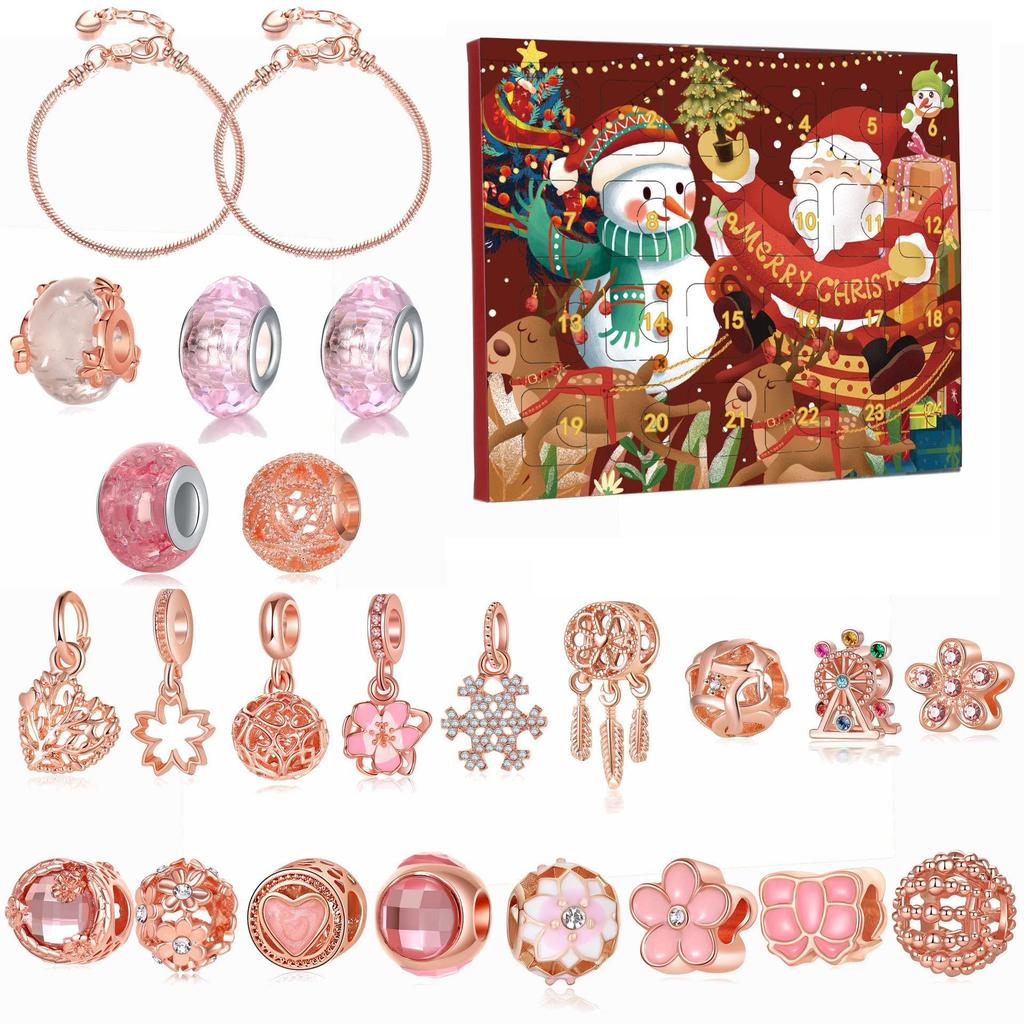 24 Days Christmas Advent Calendar 2025 Charm Bracelet Making Kit Rose GoldCharm Beads for Girls Kids Xmas