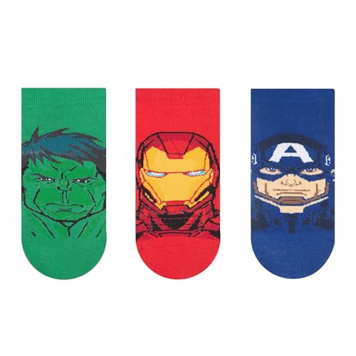 BALENZIA X Marvel Character Iron Man,Captain America & Hulk Themed Lowcut/Ankle Length Socks for Men-(Pack of 3 Pairs)(Free Size) Blue,Red,Green