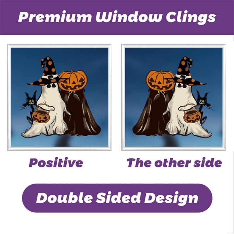 62KD Vintage Halloween Window Stickers Ghostly Evil Pumpkins Bat Home Glass Decors