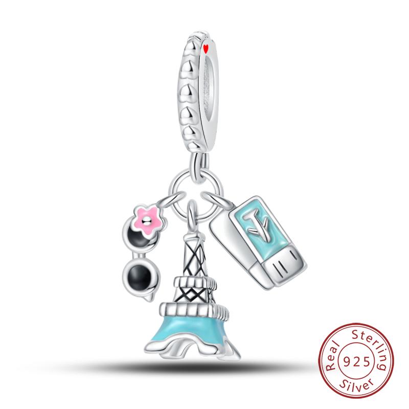 copper Fashion Travel Suitcase Camera Eiffel Tower Charm Bead Charms Pendants Compatible With Authentic Bracelets Do It Yourself Jewellery