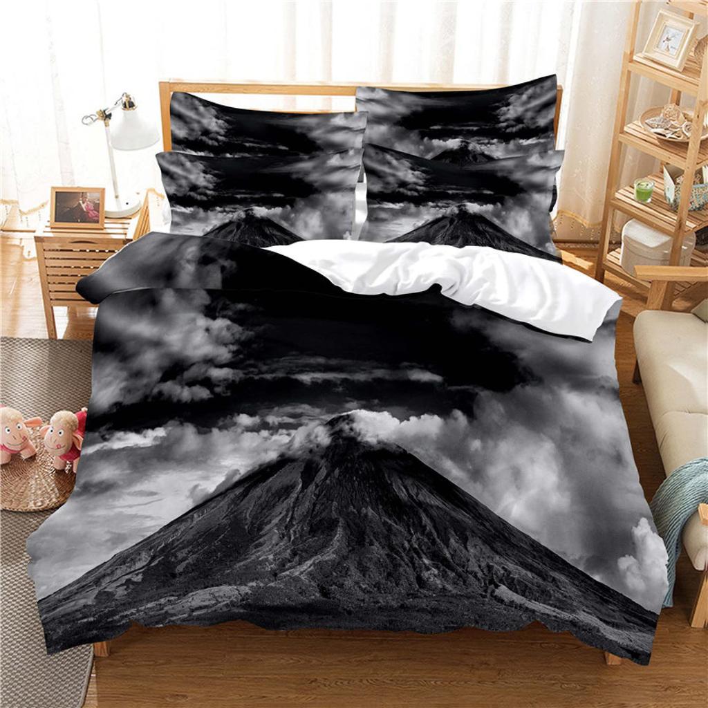 Volcano King Queen Duvet Cover Volcanic Eruption Bedding Set Fire Mountain Comforter Cover Natural Scenery Polyester Quilt Cover