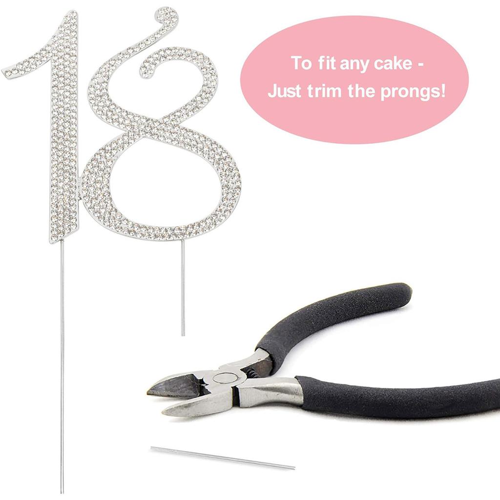 18 Cake Topper - Premium Silbermetall - 18. Geburtstagsparty Funkelnde Strass-Dekoration Macht ein Großartiges Mittelstück