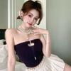 Spice Girl Pure Desire Diamond Buckle Bow Vest Women Wear Sexy Spring and Summer Outer Wear with Chest Pad Tube Top Short Inner Top