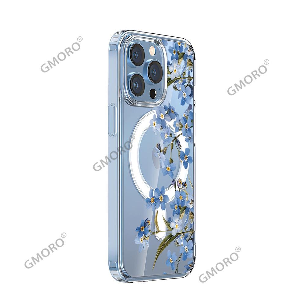 Fresh ins wind flower mobile phone case iPhone15 Alec transparent anti-drop MagSafe magnetic case Apple 17