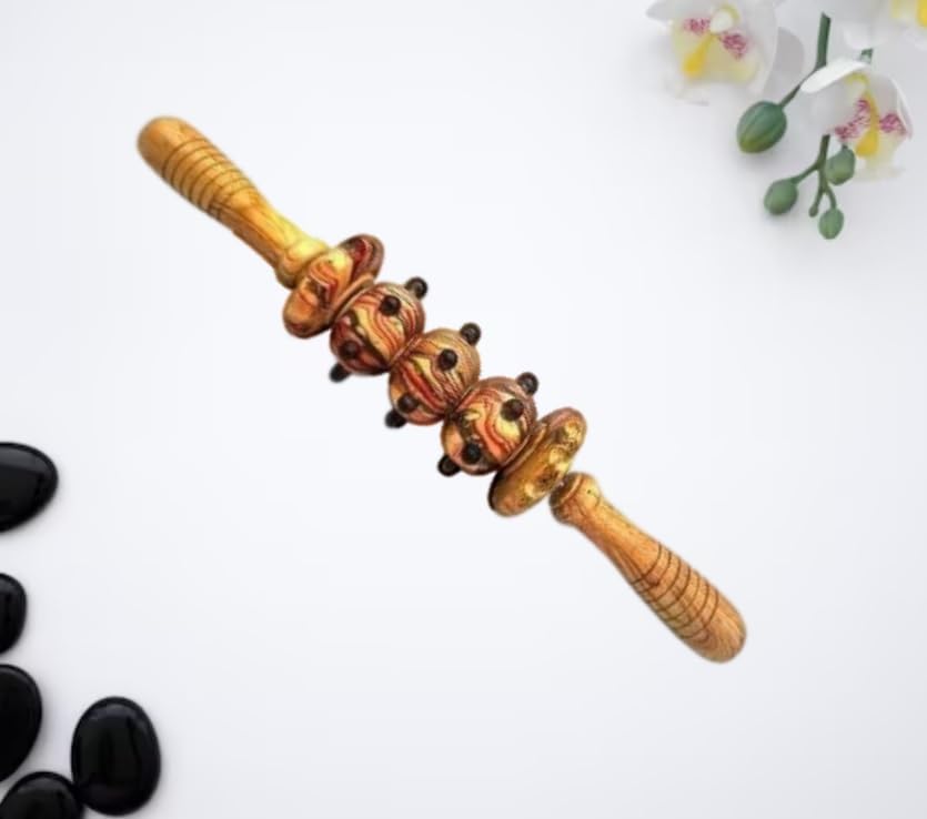 Snevad 5 Wheels Wooden Roller Massage Tool Fitness Roller For Full Body Relaxation Face Foot Back Leg Muscle Wooden Tool Pain Relief, Anti Cellul