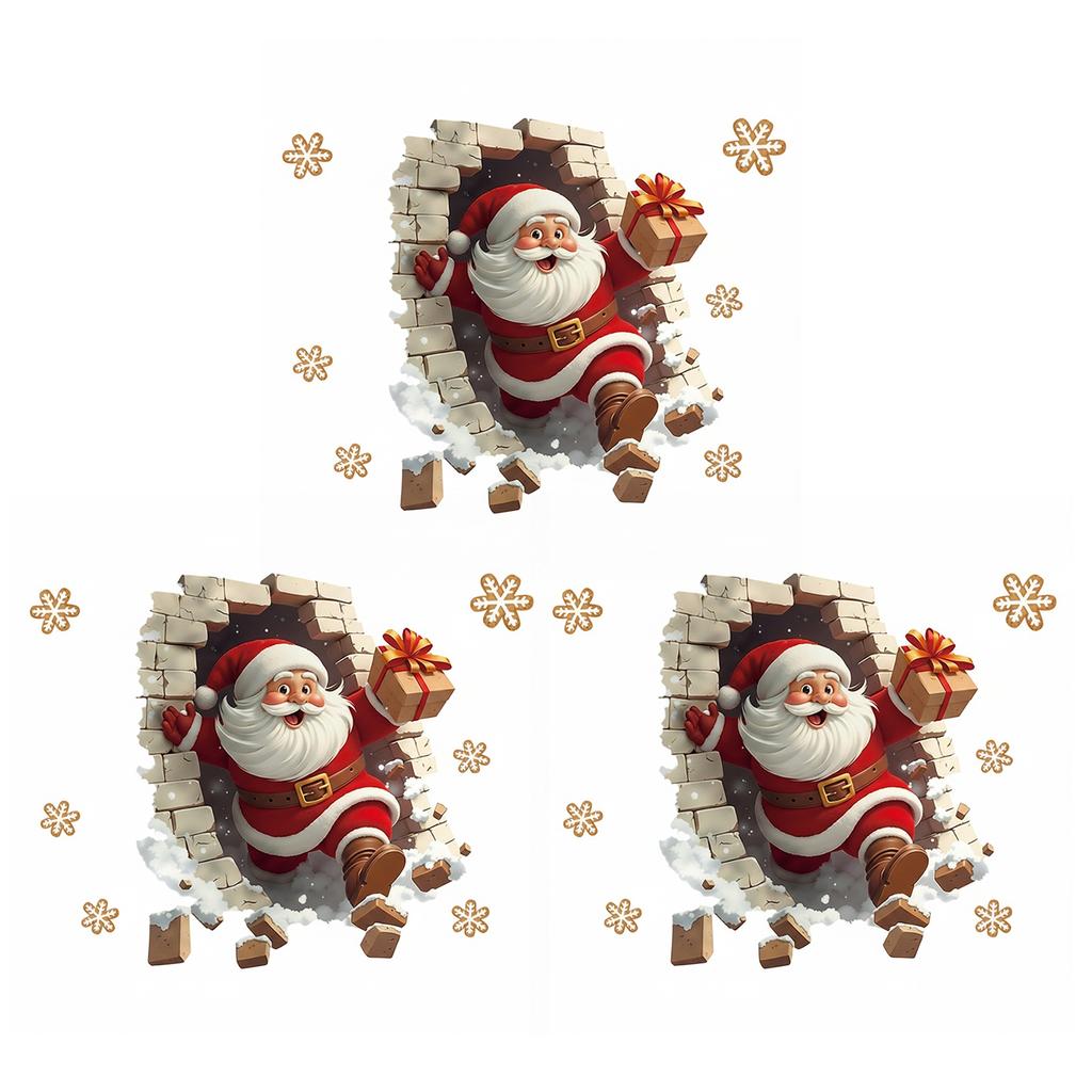 3pcs Paper Santa Claus Wall Decal Wall-Breaking 3D Christmas Wall Sticker for Xmas Window Toilet Wall Refrigerator Decorations