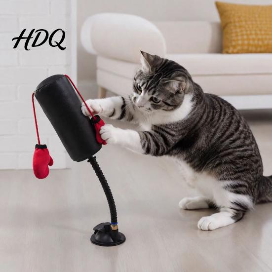 Automatic Cat Teaser for Boredom Punching Bag Toy Interactive Punch Toy with Dangling Boxing Gloves Suction Stable Base Toys Cats Cup Base