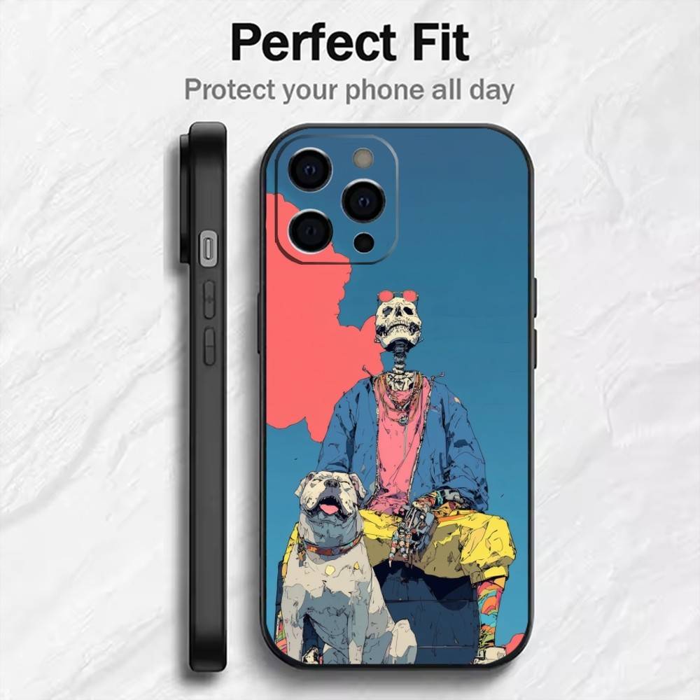 

Colorful Aesthetic Dog Phone Case For iPhone17,16,15,14,13,12 Plus,Max Soft Silicone Black Cover iPhone13
