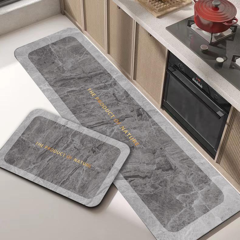Household Marbled Long Strip Kitchen Non-slip Mat Light Luxury Plain Bathroom Absorbent Mat Door Mat