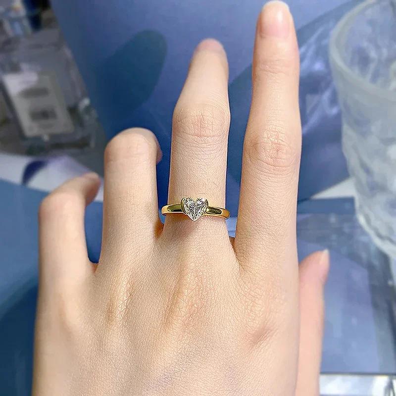Huirtan Heart Shaped CZ Women Ring Gold Color Elegant Wedding Engagement Finger Accessories Anniversary Sweet Chic Jewelry Gift