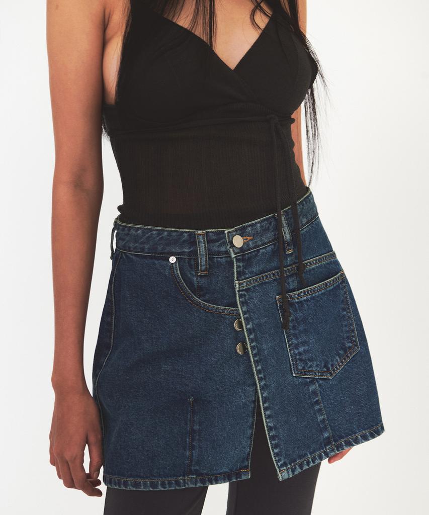 Daiaegeuneol Wrap Denim Mini Skirt (Blue)