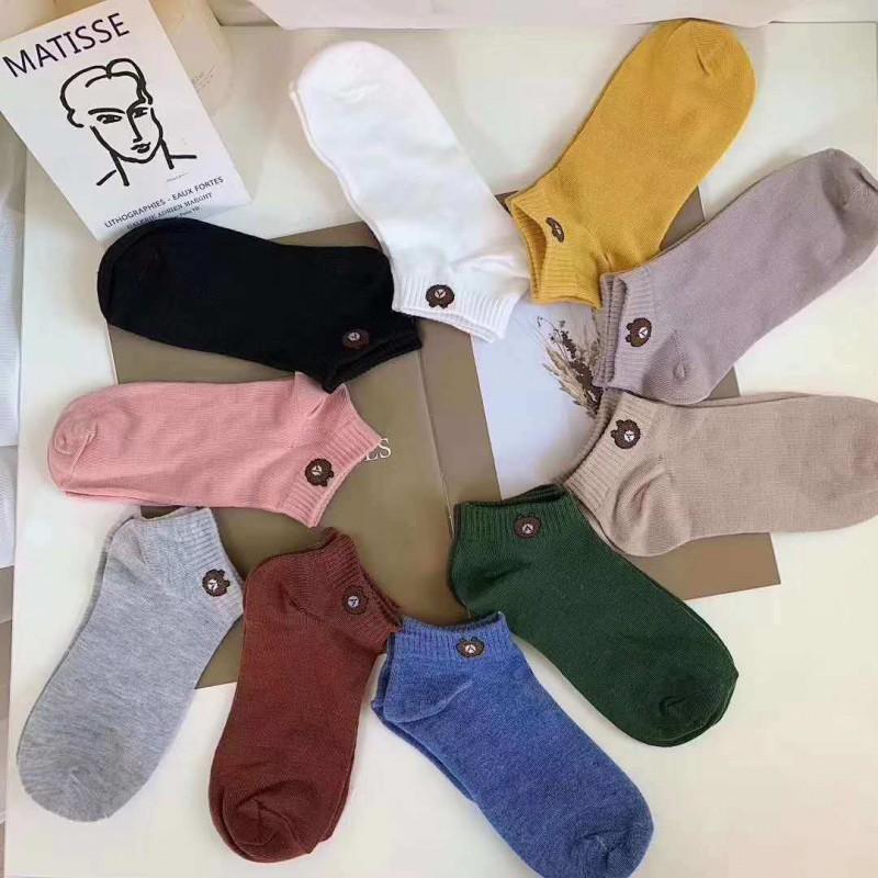 10-Pack Colorful Bear Design Ankle Socks Women Men Soft Cotton Blend Non-Slip Breathable Crew Students Daily Wear 1 pack, 10 pairs 10-color bear-themed ankle socks