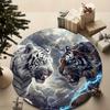 1pc Festive Black and White Tiger Print Round Area Rug - Perfect for Living Room, Bedroom or Den - Crystal Velvet