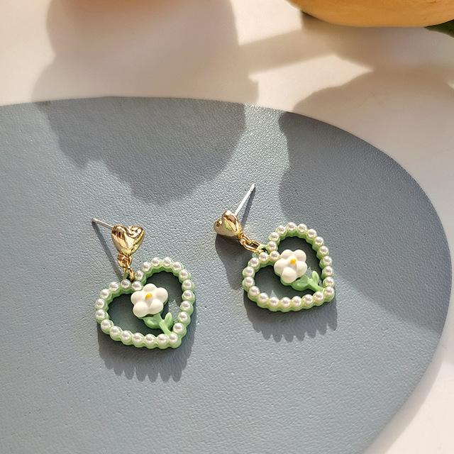 

Модные ювелирные изделия из серебра 925 пробы, полые серьги с зелеными цветами, свежий дизайн, серьги из сплава с имитацией жемчуга для женщин, 2023