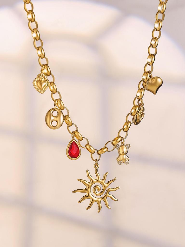 Spiral Sun & Bear Zirconia Multi-Pendant Necklace & Bracelet Set