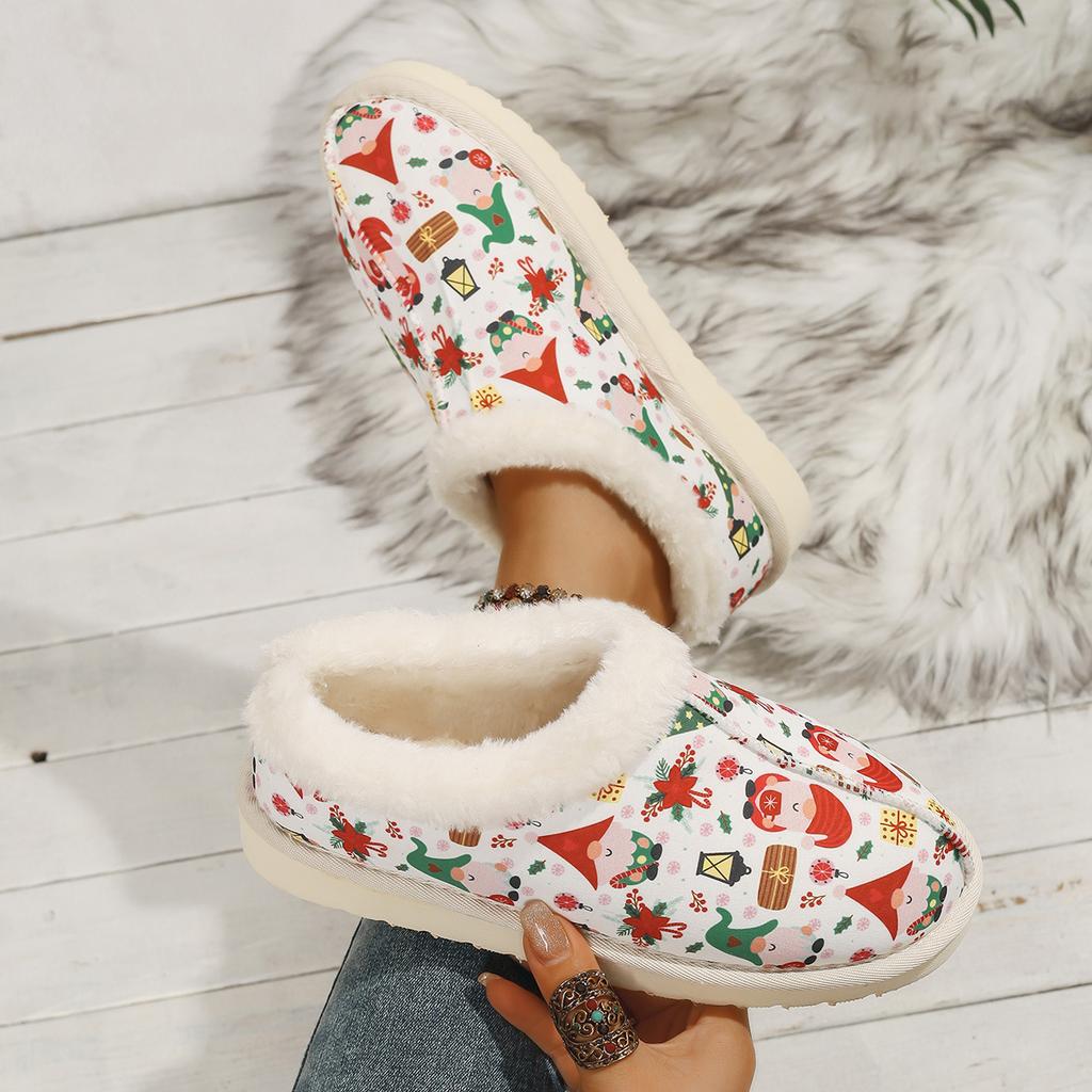 Comemore Large Size Cotton Shoes Winter New Padded Thickening Slip On Boots Casual Flat Bottom Printing Round Head Women's Shoes