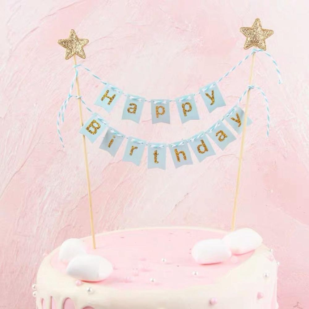 DIY Boys Girls Bunting Gold Stars Banner Party Supplies Cake Flags Cake Topper Baking Decoration