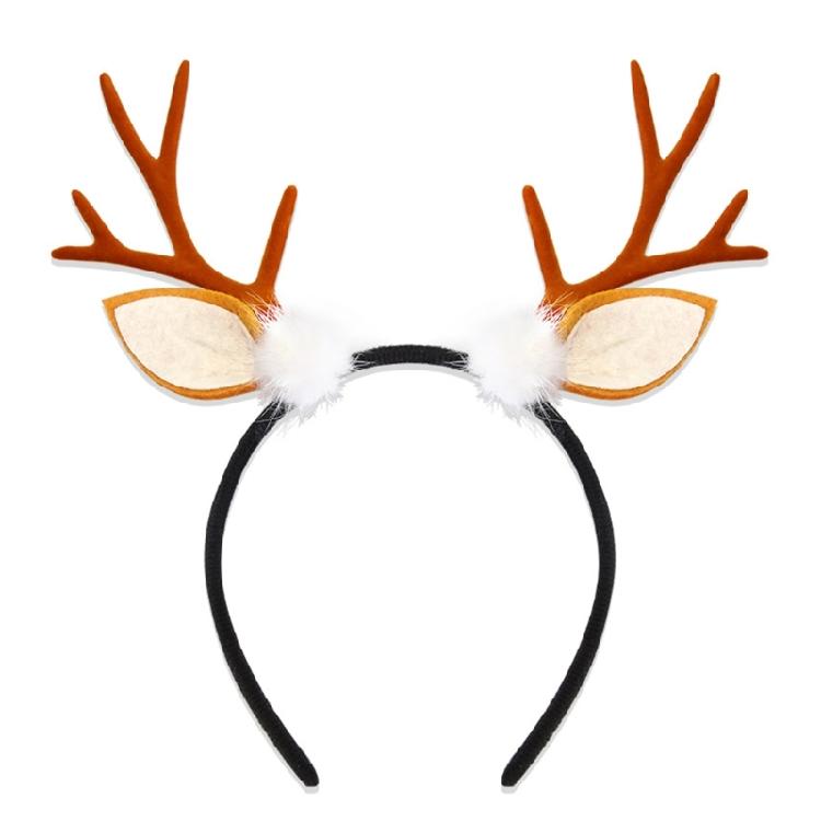 Reindeer Antler Headband Ornament Adjustable Size Christmas Reindeer Headband with Soft Antlers and White Sphere