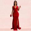 Women's Halter Backless Sexy Slit Long Dress - European and American Fashion