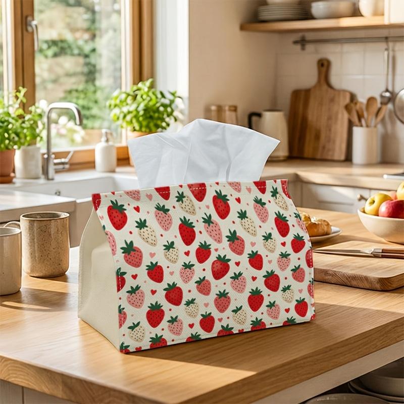 1pc Spring Fruit Tissue Box | Multi-functional Napkin Dispenser, Two Sizes Available Suitable for Home, Parties, Car Decoration Strawberry Berry Patte